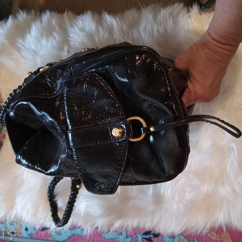 New Vintage Patent Leather Satchel with Gold Hardware - Picture 4 of 11